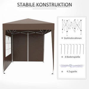 Faltpavillon, Schnellaufbau, 4 Seitenwände, 2 grosse Fenster, Stahlrahmen, schwarz, 2x2m