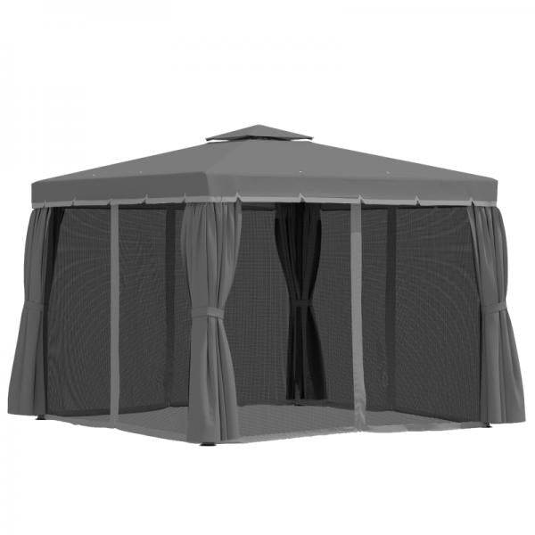 Pavillon für Garten mit zwei Dachebenen, Dunkelgrau, 3 x 3 x 2,7 m