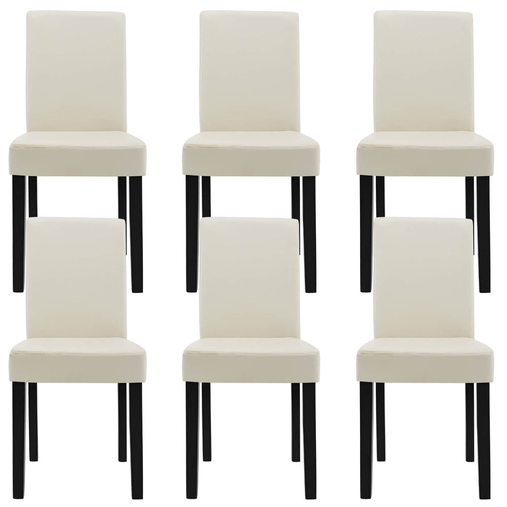 Set di 6 sedie da pranzo, gambe in legno massello, similpelle color crema