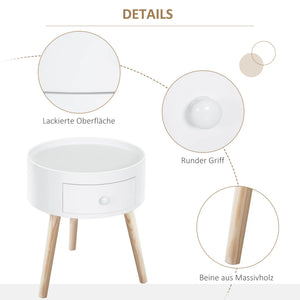 Couchtisch rund Beistelltisch mit Schublade Holz Weiss