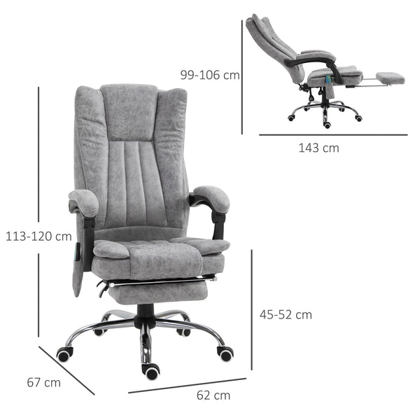Massage office chair with heating function, footrest, thick padding, grey