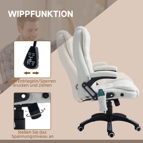 Massage office chair with rocking function, desk chair, white