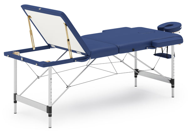 Massageliege 3-Zonen mit Alubeinen blau