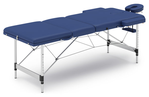 Massageliege 3-Zonen mit Alubeinen blau