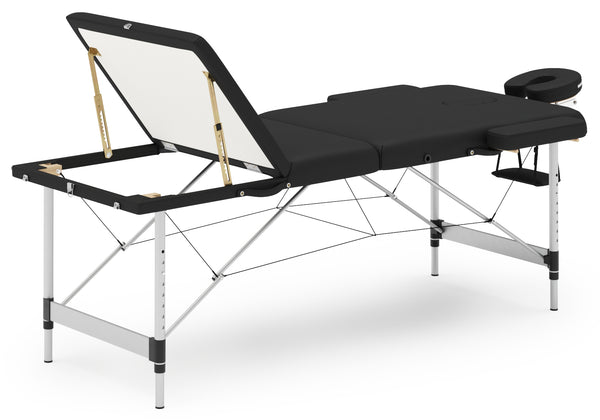 3-Zonen Massageliege mit Alubeinen, schwarz