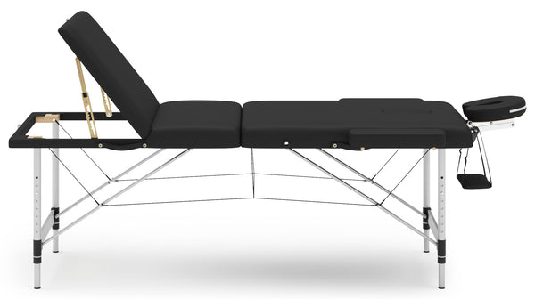 3-Zonen Massageliege mit Alubeinen, schwarz
