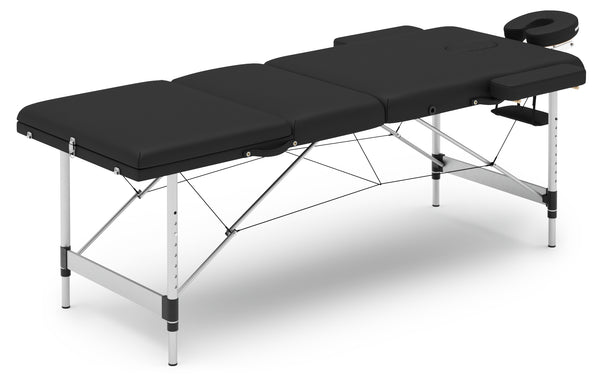 3-Zonen Massageliege mit Alubeinen, schwarz