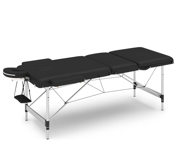 3-Zonen Massageliege mit Alubeinen, schwarz