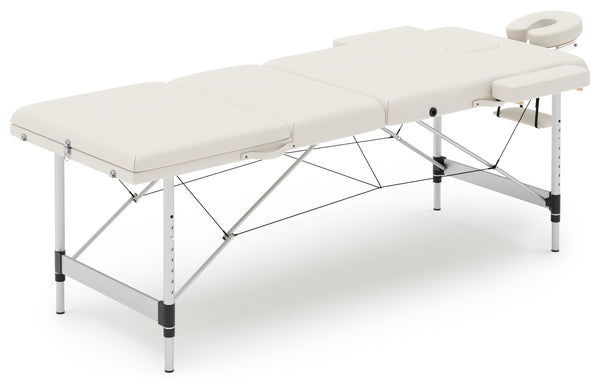 3-Zonen Massageliege mit Alubeinen, weiss