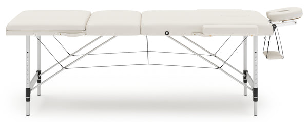 3-Zonen Massageliege mit Alubeinen, weiss