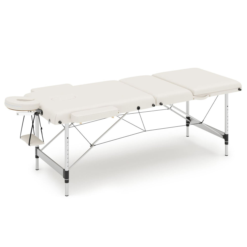 Lettino da massaggio a 3 zone con gambe in alluminio, bianco