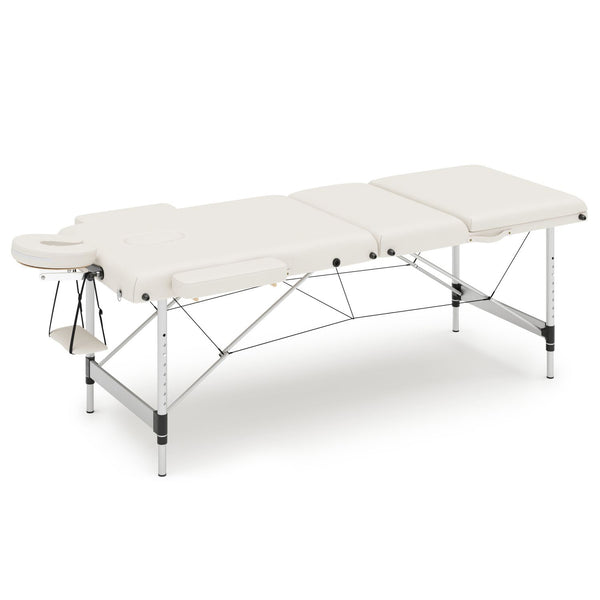 3-Zonen Massageliege mit Alubeinen, weiss