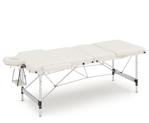 3-Zonen Massageliege mit Alubeinen, weiss