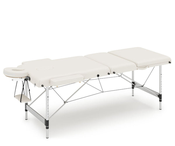 3-Zonen Massageliege mit Alubeinen, weiss