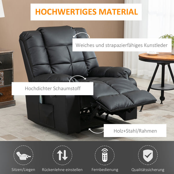 Massagesessel BigBUDDY Fernsehsessel mit Liegefunktion Schwarz