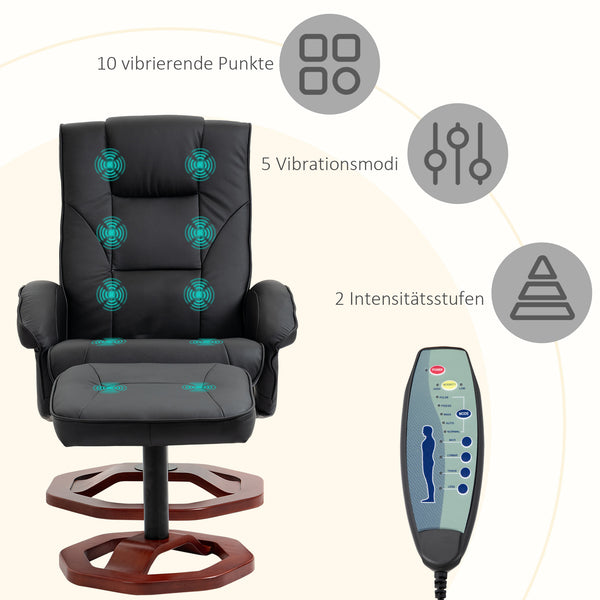 Massagesessel mit Fussstütze 360° drehbar Schwarz