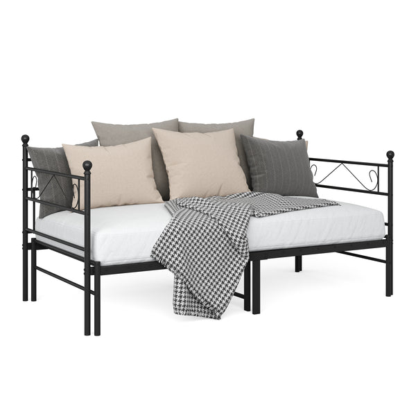 Tagesbett Schlafsofa ausziehbar Metall ISALINE 90/180 x 190 cm schwarz