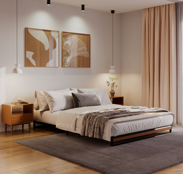 Metallbett HERTA 140 x 200 cm schwarz/natur