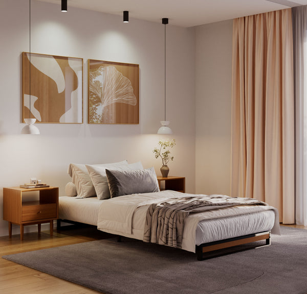 Metallbett HERTA 90 x 200 cm schwarz/natur