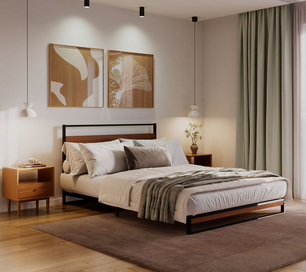 Metallbett INGRID 140 x 200 cm schwarz/natur