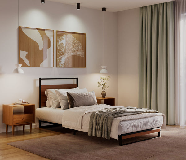 Metallbett INGRID 90 x 200 cm schwarz/natur