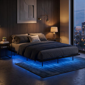 Metallbett LED MORVEN 140 x 200 cm schwarz