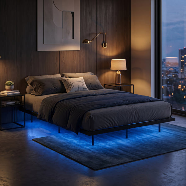 Metallbett LED MORVEN 140 x 200 cm schwarz