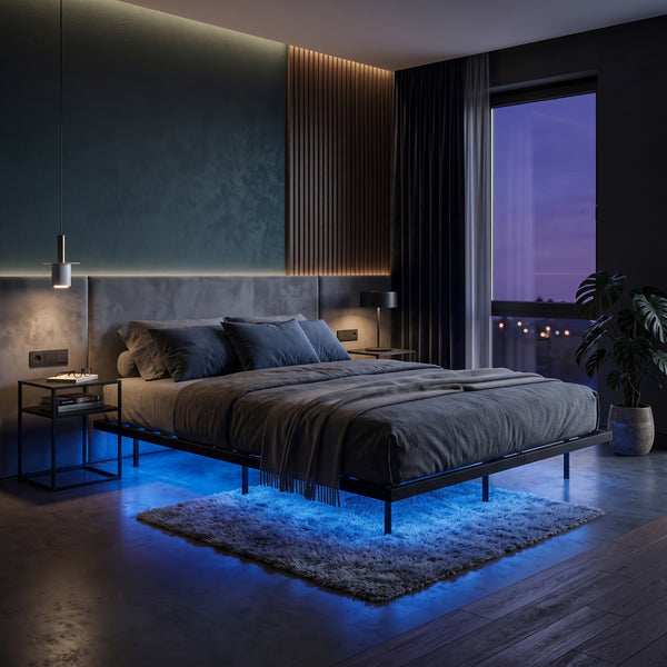 Metallbett LED MORVEN 160 x 200 cm schwarz