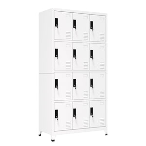 Garderobe Spind FORTI Metall 12 Fächer 90 x 180 cm weiss