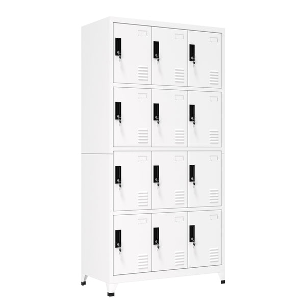 Garderobe Spind FORTI Metall 12 Fächer 90 x 180 cm weiss