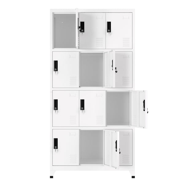 Garderobe Spind FORTI Metall 12 Fächer 90 x 180 cm weiss