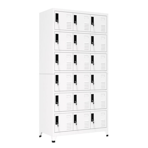 Garderobe Spind FORTI Metall 18 Fächer 90 x 180 cm weiss