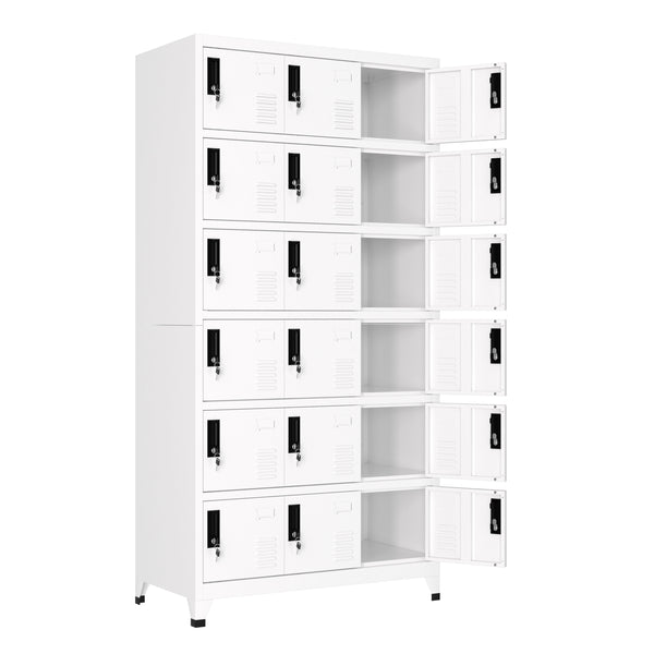 Garderobe Spind FORTI Metall 18 Fächer 90 x 180 cm weiss