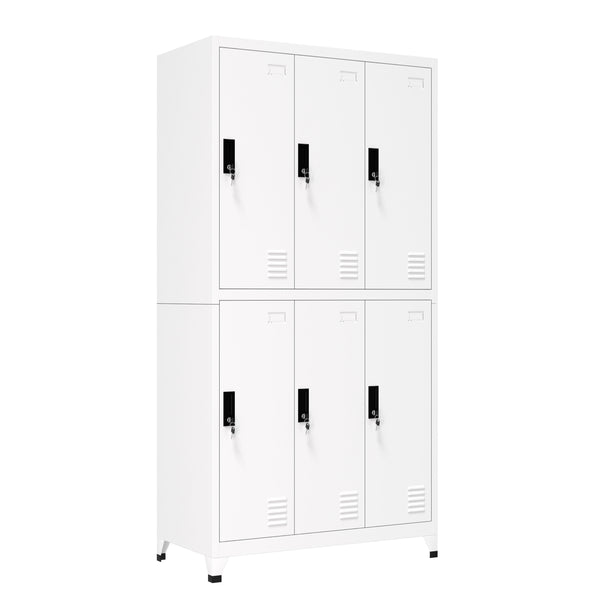 Garderobe Spind FORTI Metall 6 Fächer 90 x 180 cm weiss