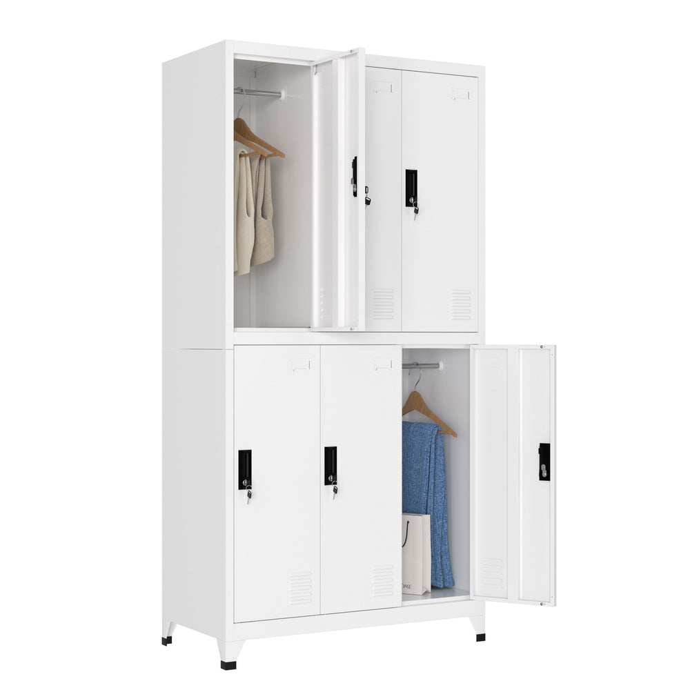 Garderobe Spind FORTI Metall 6 Fächer 90 x 180 cm weiss