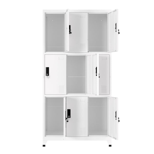 Garderobe Spind FORTI Metall 9 Fächer 90 x 180 cm weiss
