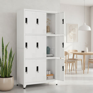Garderobe Spind FORTI Metall 9 Fächer 90 x 180 cm weiss