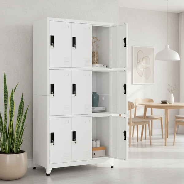 Garderobe Spind FORTI Metall 9 Fächer 90 x 180 cm weiss