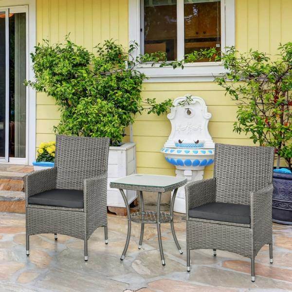 Gartensitzgruppe 3-tlg. Rattenmöbel Polyrattan Set grau