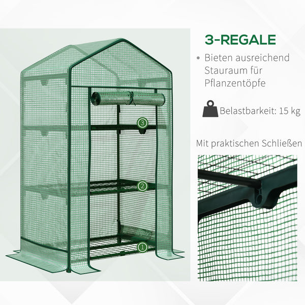 Mini-Gewächshaus 69x49x125cm Frühbeet mit 3 Regalböden