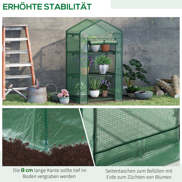 Mini-Gewächshaus 69x49x125cm Frühbeet mit 3 Regalböden