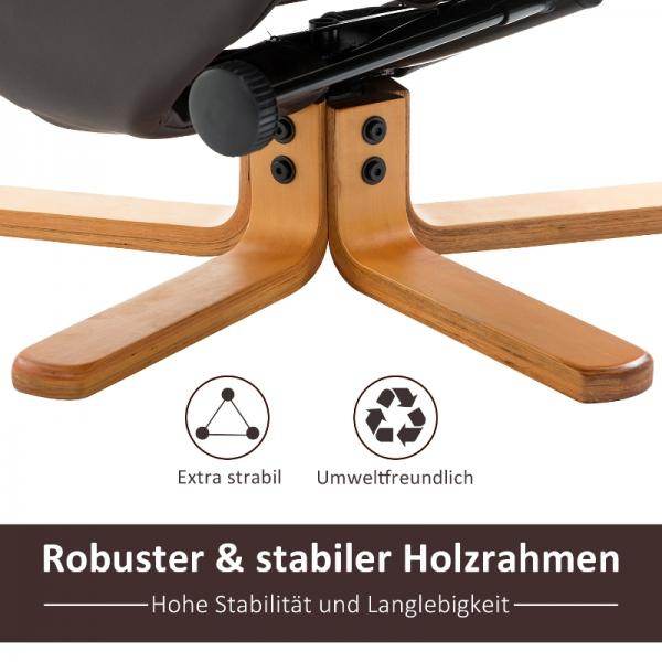 Relaxsessel mit Hocker und Stauraum Fernsehsessel mit Liegefunktion 360° drehbarer Braun