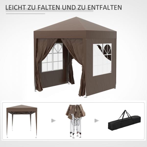 Faltpavillon, Schnellaufbau, 4 Seitenwände, 2 grosse Fenster, Stahlrahmen, schwarz, 2x2m