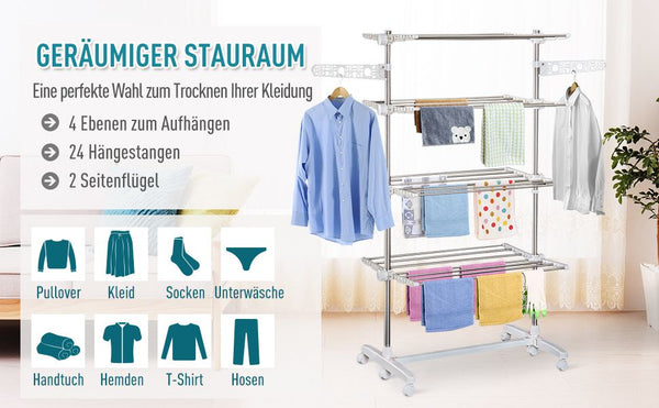 Mobiler Wäscheständer klappbar mit 4 Ebenen