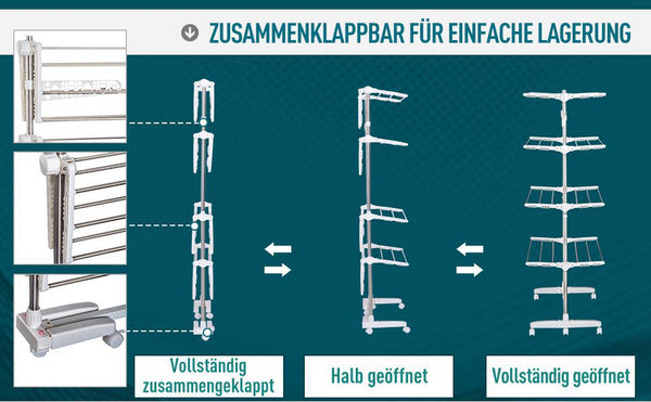 Mobiler Wäscheständer klappbar mit 4 Ebenen