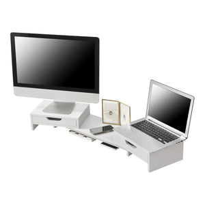 Monitorständer Marttila mit 2 Schubladen 60x22x11cm Weiss
