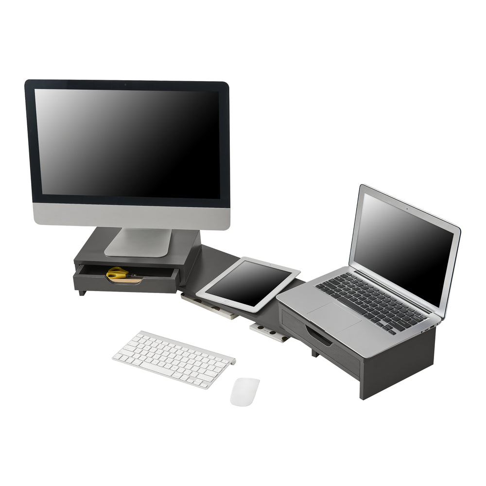 Supporto per monitor Marttila con 2 cassetti, 60x22x11cm, grigio scuro