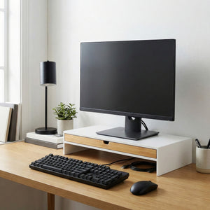 Monitorständer Bambus ALVORA 47 x 26 x 10 cm weiss/natur