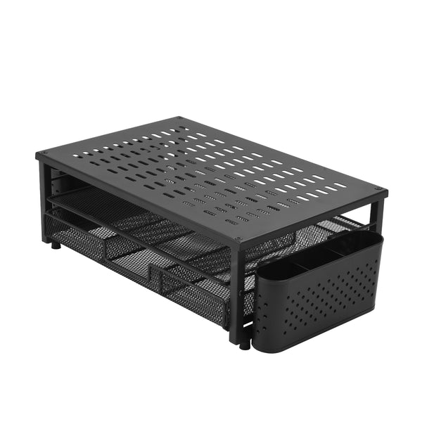 Monitorständer mit Schublade und Stiftehalter 49 x 25 x 15 cm schwarz