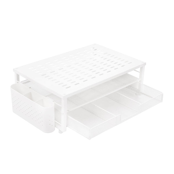 Monitorständer mit Schublade und Stiftehalter 49 x 25 x 15 cm weiss